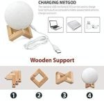 REFULGIX 3D Moon Lamp 15cm with Wooden Stand | 7 Color Changing LED Touch Sensor Night Light | USB Rechargeable Moonlight Table Lamp for Bedroom, Kids, Home Décor, and Festival Gifts