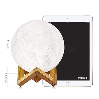 REFULGIX 3D Moon Lamp 15cm with Wooden Stand | 7 Color Changing LED Touch Sensor Night Light | USB Rechargeable Moonlight Table Lamp for Bedroom, Kids, Home Décor, and Festival Gifts