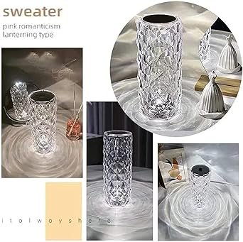 Brand Conquer Crystal Rose Diamond Lamp for Bedroom - Transparent Lamp for Bedroom, 16 Color Changing LED Night Lights USB Remote & Touch Control Night Lamp | Touch Controle | 16 Color LED Light